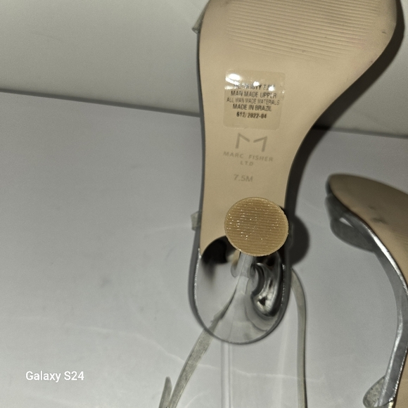 Marc Fisher Silver Clear Calisty Open Almond Toe Strappy Heeled Sandals Size 7.5 - Picture 8 of 8
